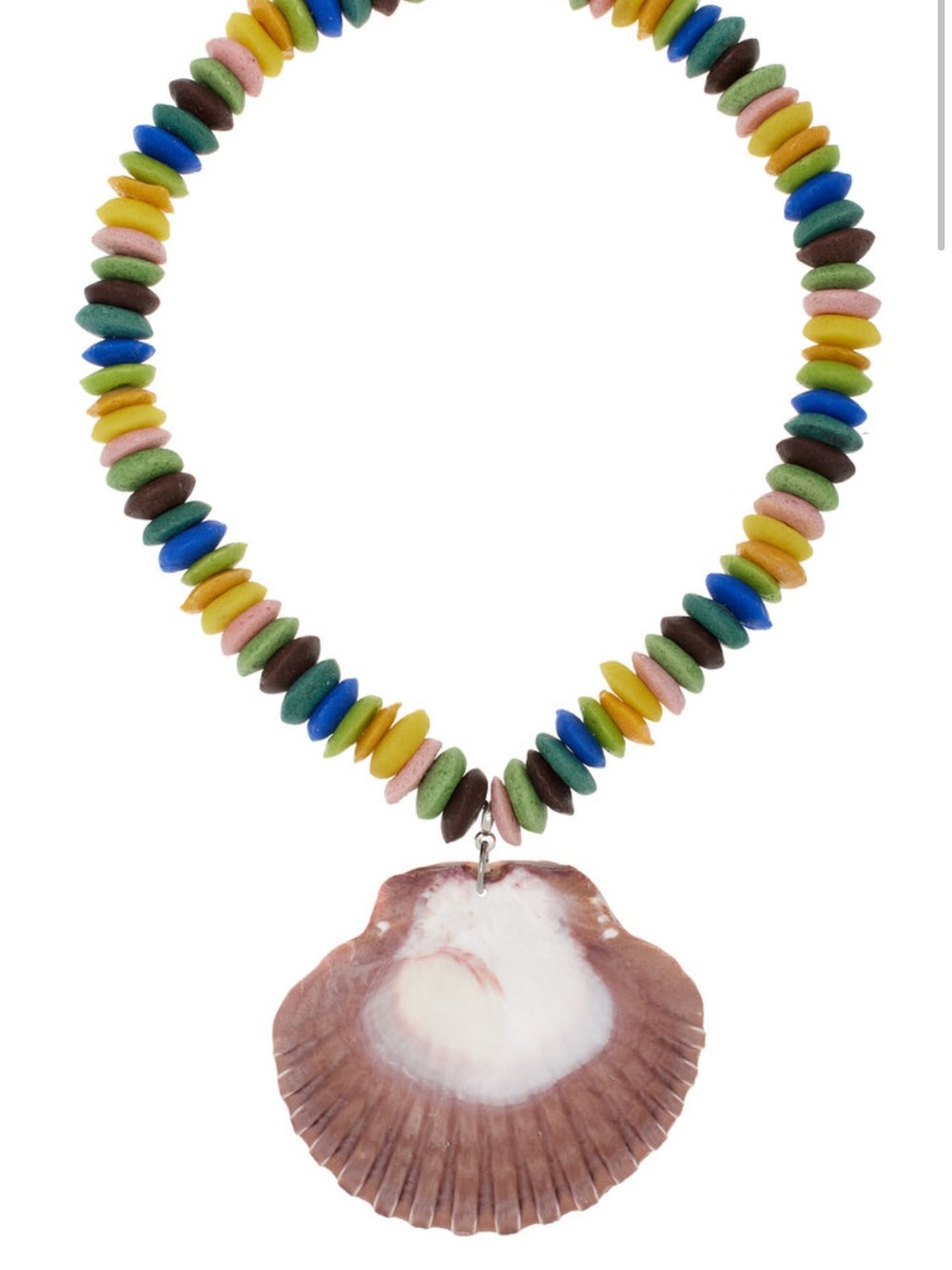 Multicolor Beaded Necklace with Brown Shell Pendant